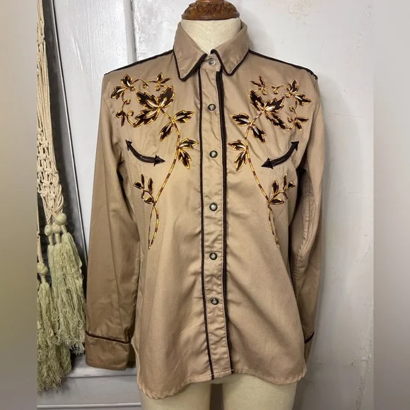 Vintage Panhandle Slim Women’s Medium Western Embroidered Pearl Snap Shirt - Picture 3 of 7
